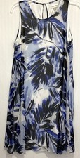 Calvin Klein Women’s Blue Dress Size 10 Sleeveless Abstract Lined Floral Palm
