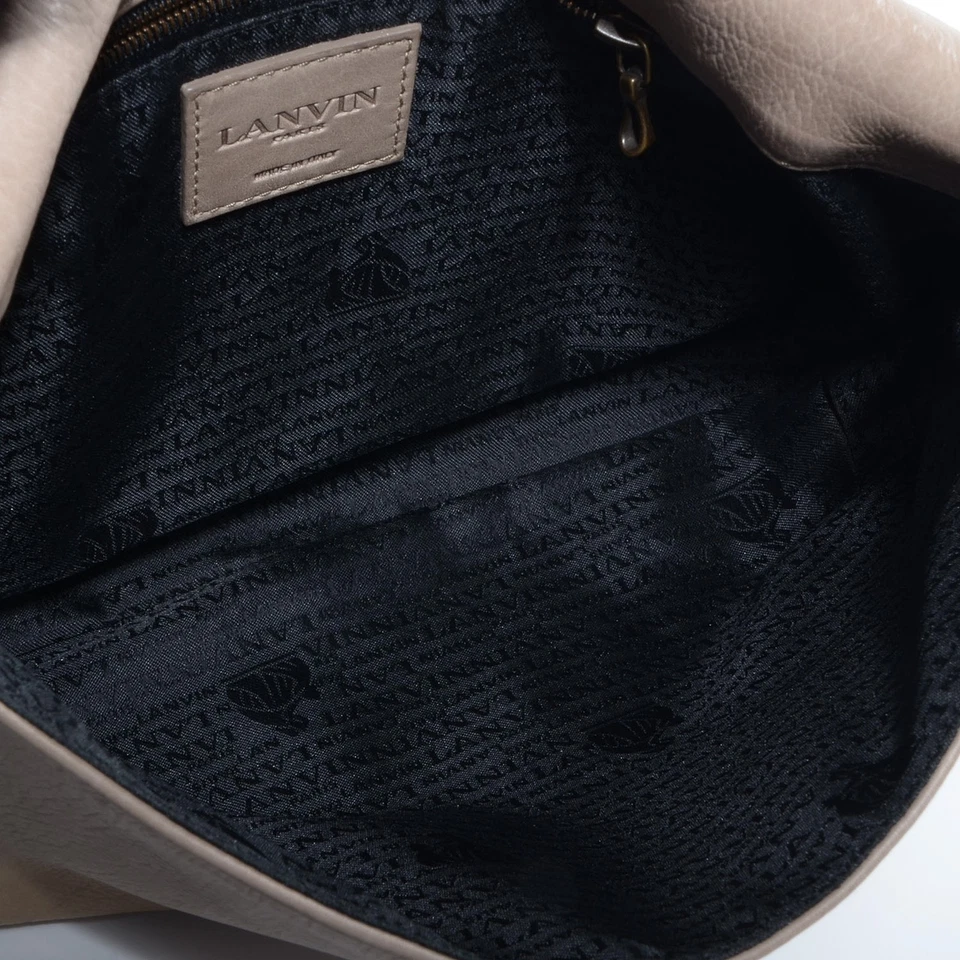 Bolso Lanvin Paris Happy Beige Cuero Mediano Cadena Dorada 2 Vías Solapa de Hombro Foto 4 de 4