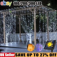 3x3M Waterproof Solar Power LED Curtain String Fairy Wire Lights Garden Outdoor