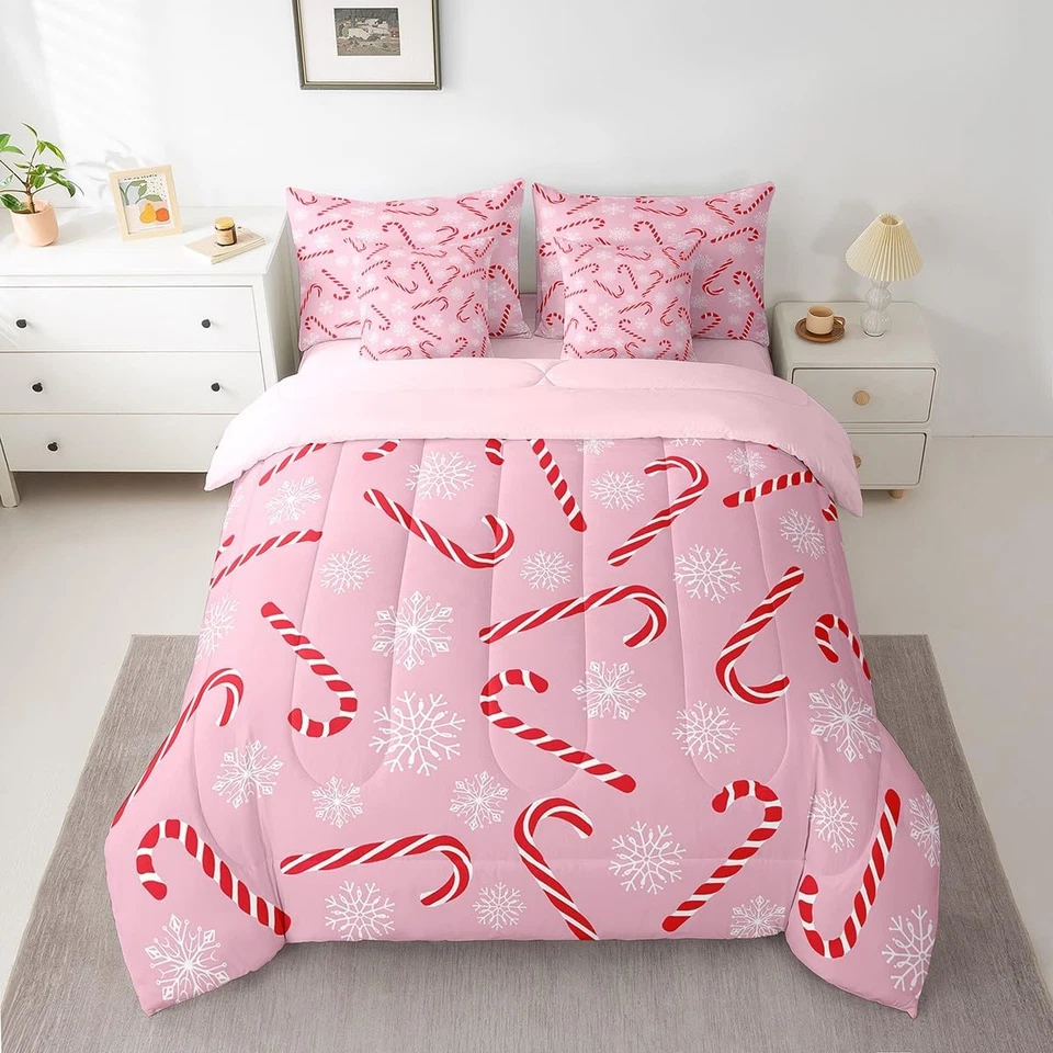 Xmas Candy Cane Full Bedding Set 7 Piece,Merry Christmas Bed in a Bag for Kids B - Image 3 of 4