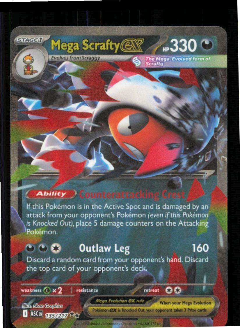 Mega Scrafty ex 135/217 Double Rare Ascended Heroes Pokemon Holo Near Mint