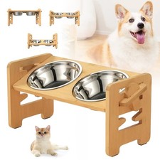 Pet Food Feeding Stand Station Adjustable Elevated Dog Bowls Raised Feeder Stand