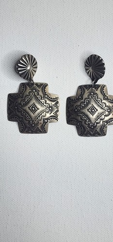 VJP Vincent J Platero Sterling Navajo Concho Cross Dangle Earrings
