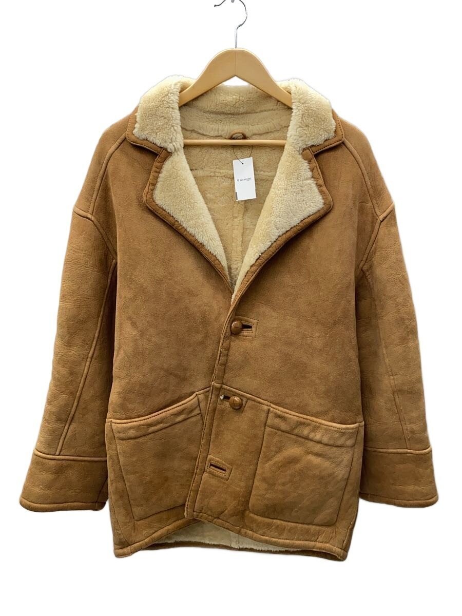 Mouton Coat/L/Leather/Cml/Button Missing 3450
