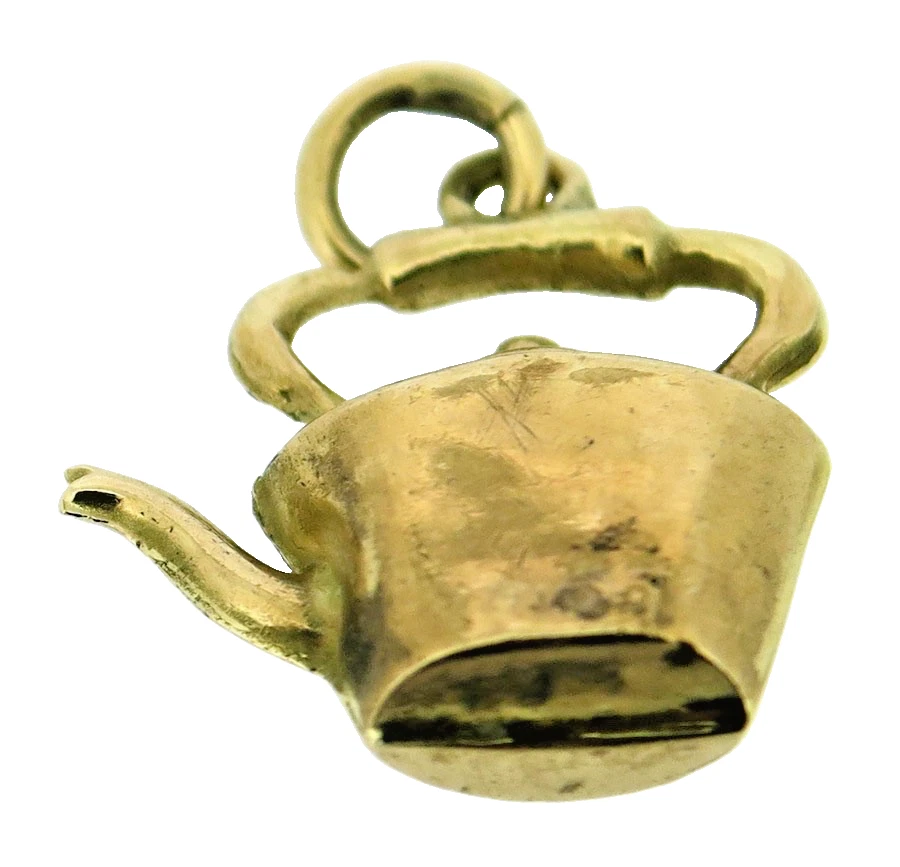 Wasserkocher Anhänger 9kt Gold Gelb Old Fashion Kochendes Wasser Design Vintage gepunzt
