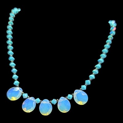Emily Ray 925 Sterling Silver Opalite Briolette Beaded 9 in Adjustable Necklace