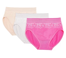 Breezies~Set of 3~Floral Stripe Seamless Full Briefs~2X~Guava~A478506  11654