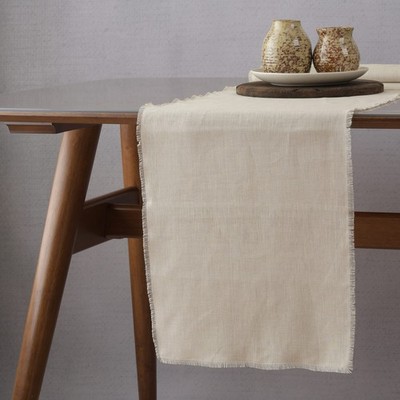 Linkslove Home Linen Table Runner with Fringe- 14x36 Inch Natural, 100% Pure Lin