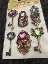 Puffy Jewel Keys Sticker Sheet Steampunk Metallic Key Stickers Crafter’s Square