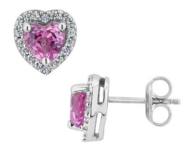 4/5 Ct Lab-Created Pink Sapphire & White Sapphire Earrings in Sterling Silver