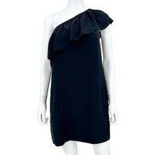 Madewell Dress Women Size 4 Mini Black Asymmetrical Off Shoulder Ruffled Casual