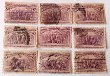 1892. États-Unis. Débarquement de Colomb. Ensemble de 9 timbres (lot 1).