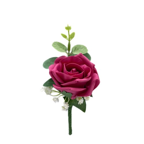 Artificial Wedding Flowers, Single Foam Rose Buttonhole Eucalyptus & Gypsophila - Picture 14 of 29