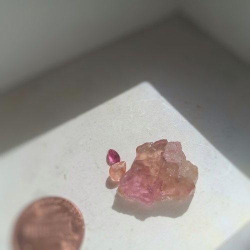 Sunset Tourmaline Slice, 21.6Ct Matching Peach Sapphire And Ruby Set Genuine - Picture 2 of 5