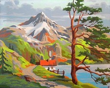 Paint By Numbers Adults kids Mountain House Lake DIY Painting Kit 40x50CM Canvas