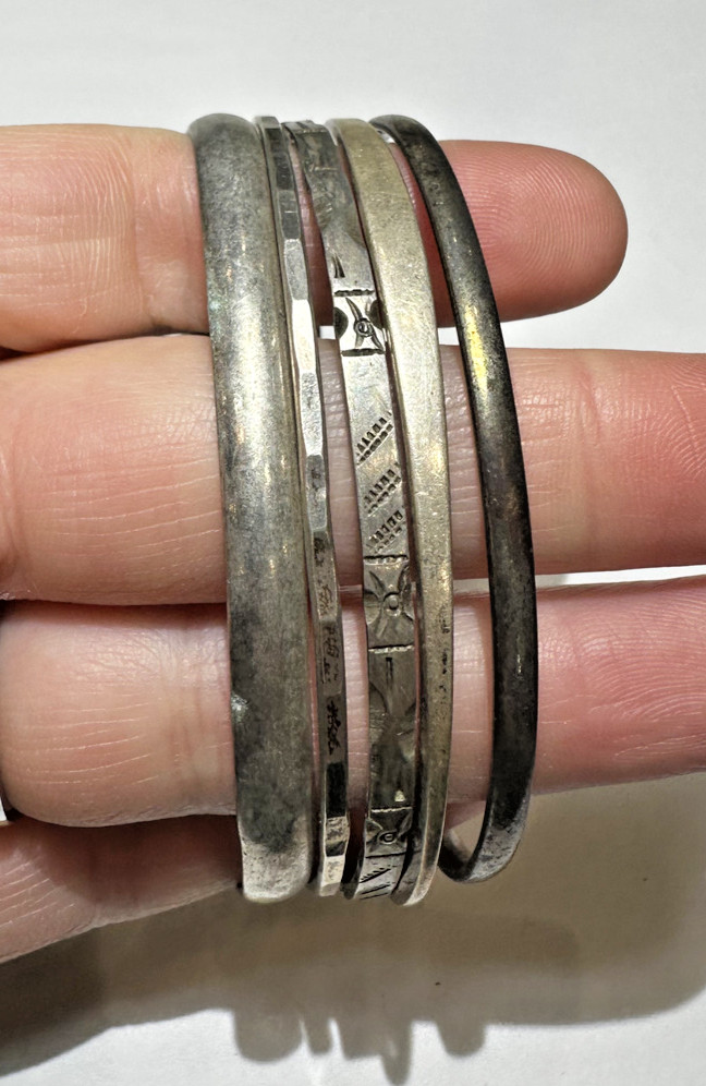 Chunky Stackable Sterling Silver Etched Bangle Cu… - image 4