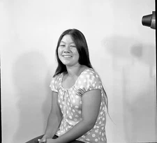 Vintage Negative B&W Med Format 1970's Yearbook Photo Girl Long Dark Hair #332