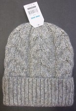 TIME AND TRU One Size TT Beanie, Cable Knit, Grey with Faux fur lining