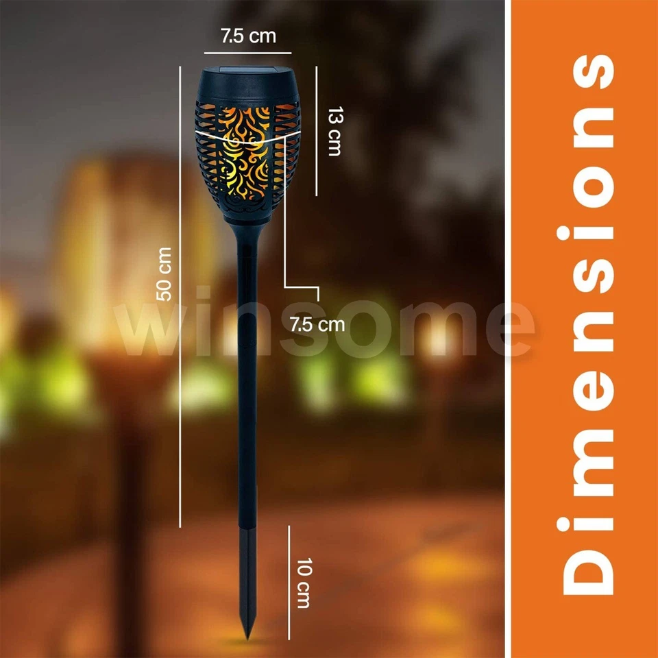 2PCS LED Flame Solar Torch Light Waterproof Flickering Dancing Path Garden - Image 3 of 4