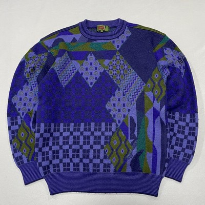 90S Old KENZO Vintage Geometric Allover Pattern Wool Knit 