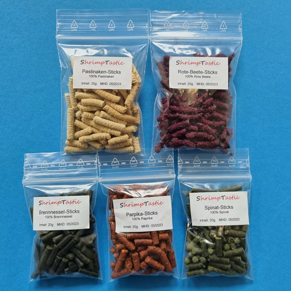 (6,99€/100g) ShrimpTastic Futter Set / 5x20g = 100g // Garnelen Shrimp Sticks