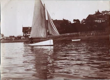 France, Arcachon, sailboat Le Pascal, vintage citrate print, ca.1890 vintage print