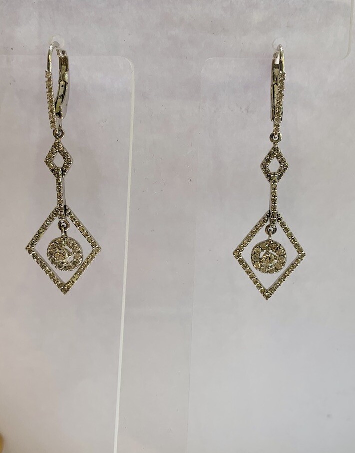 14K Solid White Gold Dangle Lever Back  Earrings … - image 9