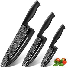 Juego 3 Cuchillos Para Cocina Afilados Negros Chef Set De 8" Acero Inoxidable