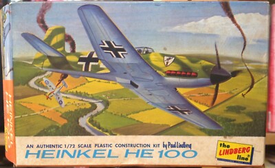 Lindberg 1:72 Heinkel HE100 Prototype Vintage Model Airplane Kit 435-39 Complete