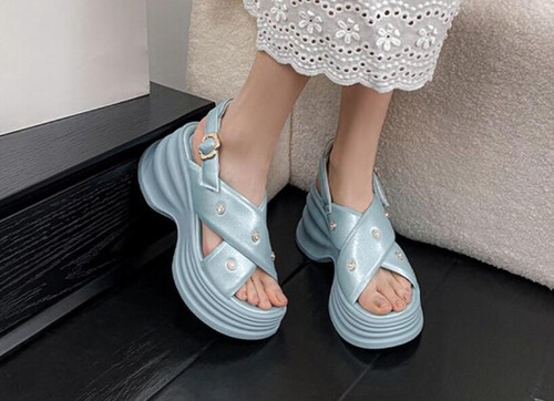 Women's Summer New Fashion grace Versatile Rhinestone Thick sole Open Toe shoes - Picture 7 of 12