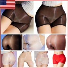 Womens See-through Stretchy Underwear Shiny Glossy Panties Boxer Shorts