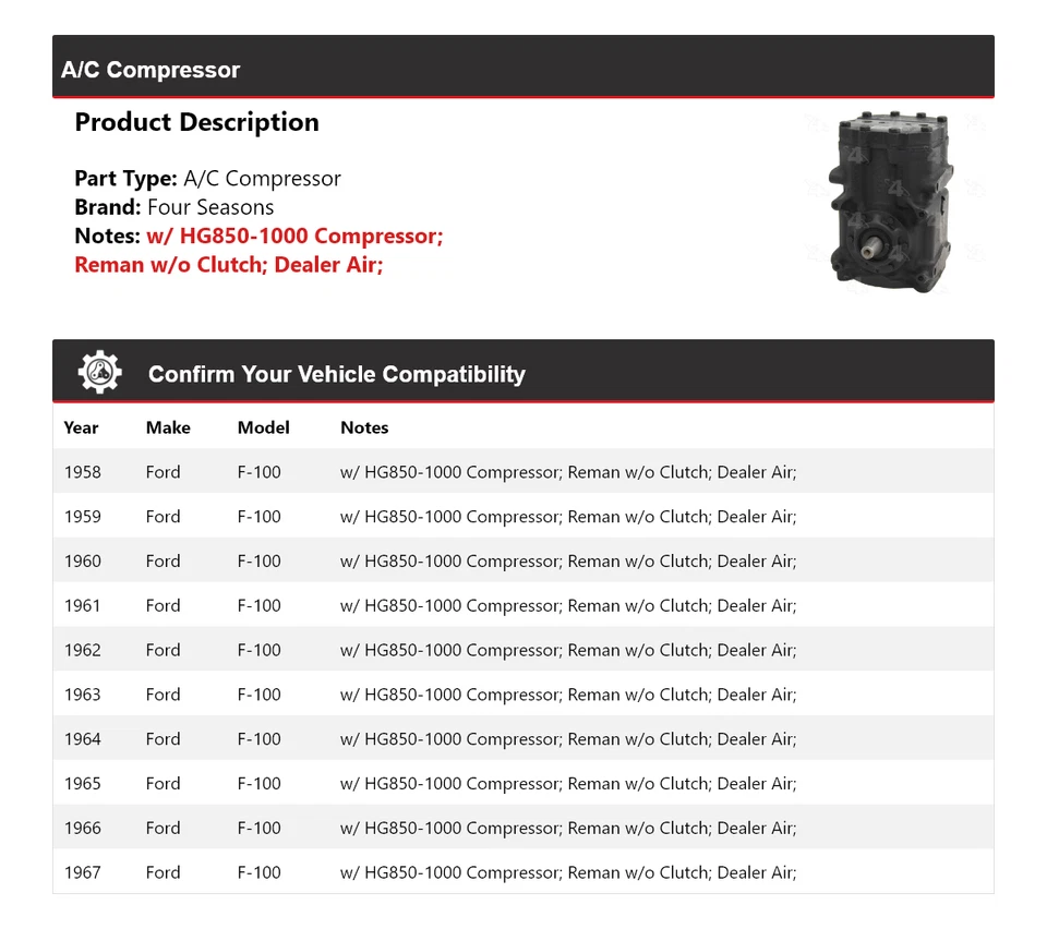 Compresor de aire acondicionado para Ford F-100 1958-1967 4 estaciones 1959 1960 1961 1962 1963 1964 Foto 2 de 4