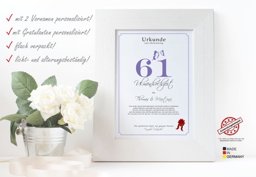 Hochzeitstag Geschenk Urkunde 1-80 Hochzeitstag Ehejubiläum wählbar - Bild 429 von 567