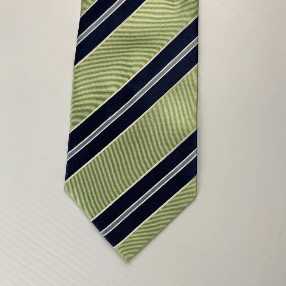 IZOD Repp Silk Necktie Mens 4" x 58" Green Navy Striped Tie Church Corp Work Dad - Image 2 of 4
