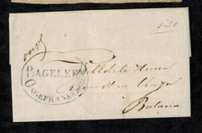 Dutch East Indies 1845 Pre-Stamp Cover w/ ONGEFRANKEERD BAGELEEN Blue Oval 86a