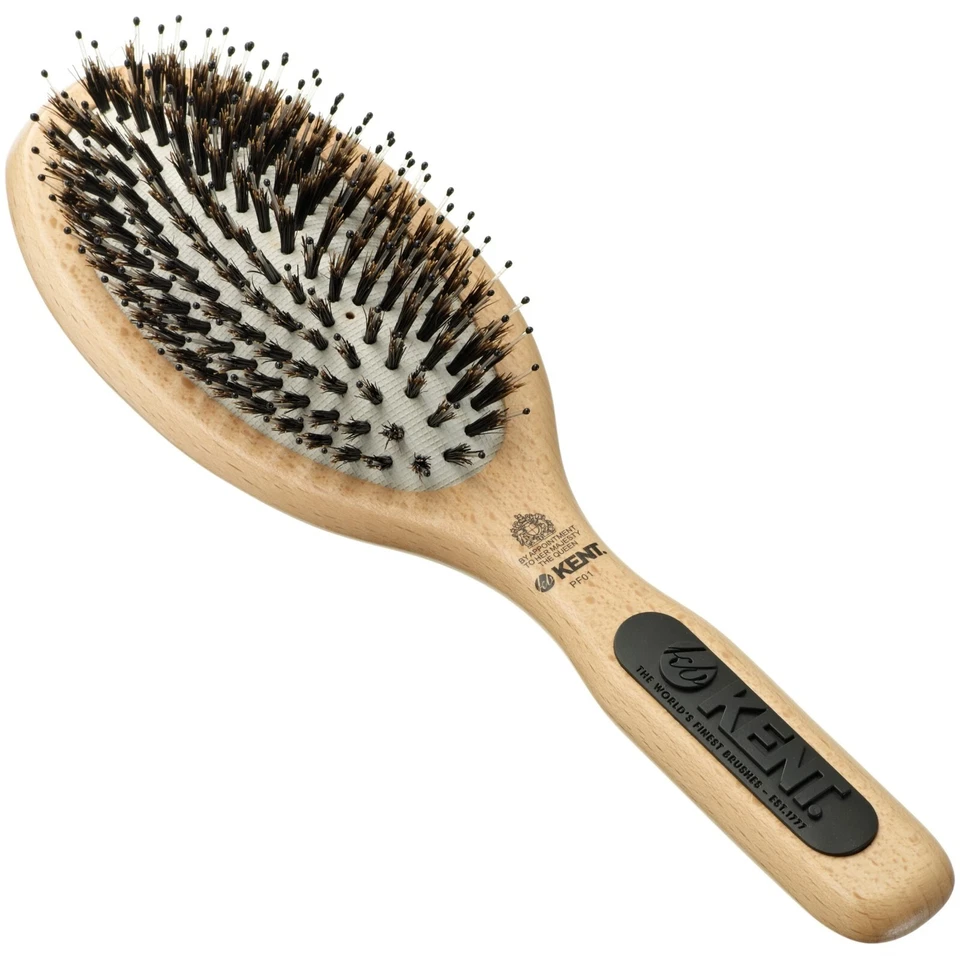 KENT BRUSHES LARGE NYLON & NATURAL BRISTLE RUBBER CUSHION WOODEN HAIRBRUSH PF01 - Image 2 of 3