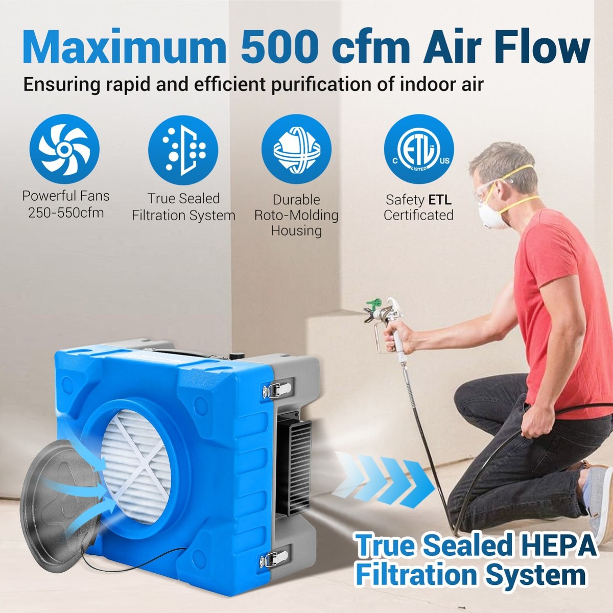 MOUNTO AF650 550CFM HEPA Air Scrubber Cleaner for Commercial Air