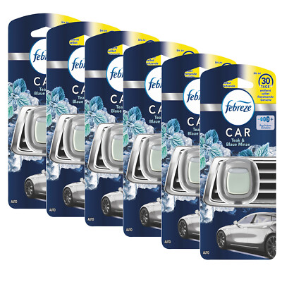 6x Febreze Car Auto Lufterfrischer Clip bis 30 Tage Autoduft Teak & Blaue Minze