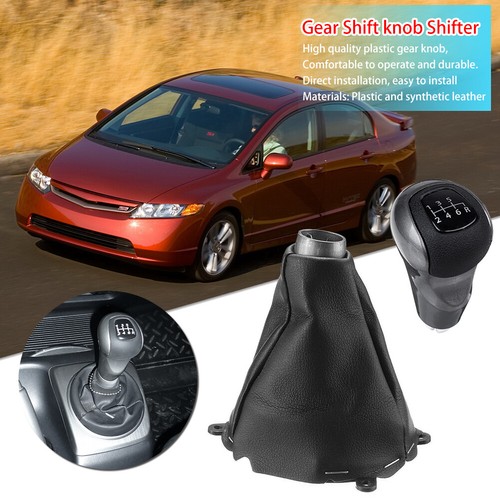 1x Car Black 6 Speed Gear Shift Knob With Boot For Honda Civic 2006-2011 - Imagen 16 de 18