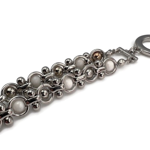 Silver Tone White Gray Vein Howlite Bead & Crystal Rhinestone 2 Strand Bracelet - Picture 12 of 12