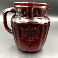 Anchor Hocking Mayfair Open Rose 1 Qt Red Glass Juice Pitcher 6" - Reproduction 