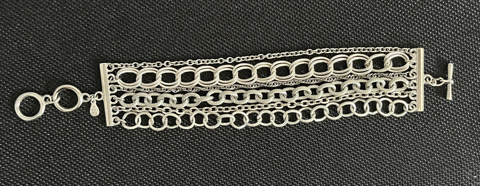 Silver Tone Multi Layer Multilayer Link Chain Bra… - image 5