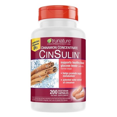 trunature Cinnamon Concentrate Cinsulin 500mg,200 Vegetarian Capsule Blood Sugar