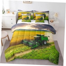Boys Tractor Comforter Set 7 Pieces Comforters 3D Print Queen Green Yellow