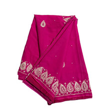 Indian Vintage Saree Pink Embroidered Sewing Georgette Sari Dress Used Material