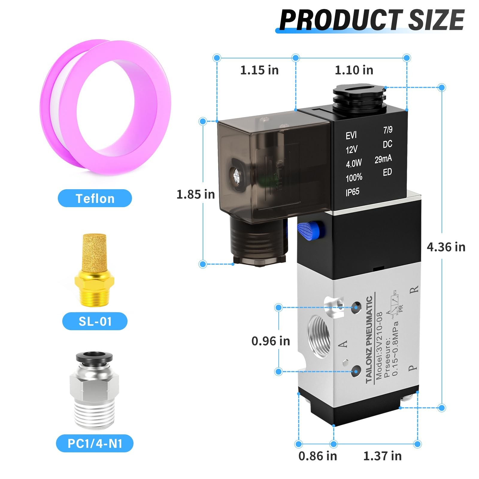 1/4"NPT Solenoid Valve 3V210-08 DC12V Single Coil Pilot-Operated Electric 2 P...