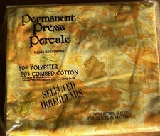 VTG West Point Pepperell TWIN FITTED SHEET Flowers Orange MCM Percale Irregular