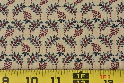 By 1/2 Yd, Navy & Burgundy Floral on Tan Quilt Cotton, Connecting Threads,V706