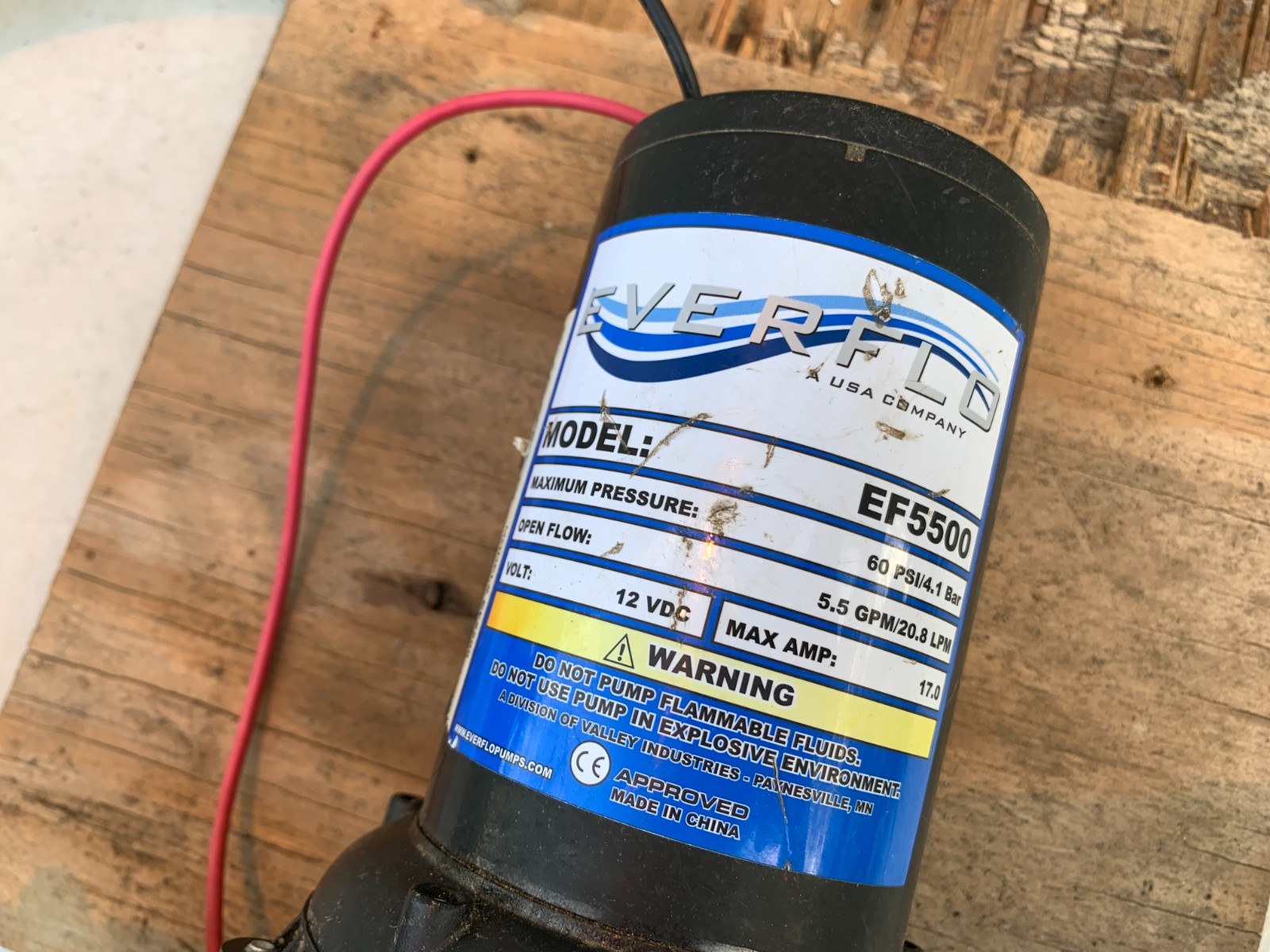 Everflo EF5500 Diaphragm Pump 60 Psi/4.1 Bar 5.5 Gpm 12 Volt VDC 17 Amp