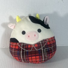 Squishmallows CONNOR Cow Plaid Flannel Red Shirt Fall Harvest 7 Plush